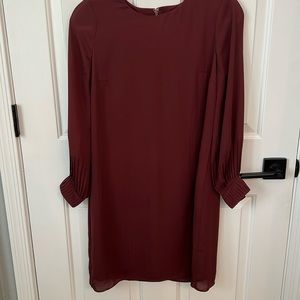 Ann Taylor Sz 4 Petite Maroon LS Lined Dress